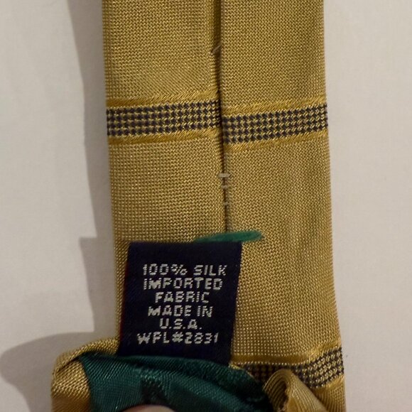 Tommy Hilfiger Vintage Men's Tie Silk Yellow Gold and Blue Stripe with Emblem - Picture 4 of 4